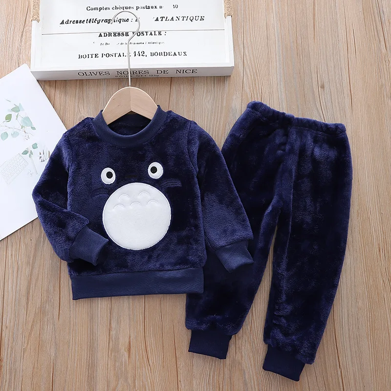 New Cartoon Mouse Pajama Sets For Baby Boys Girls Winter Plus Velvet Thick Flannel Homewear Children Warm Sleepwear Suit 2Pcs