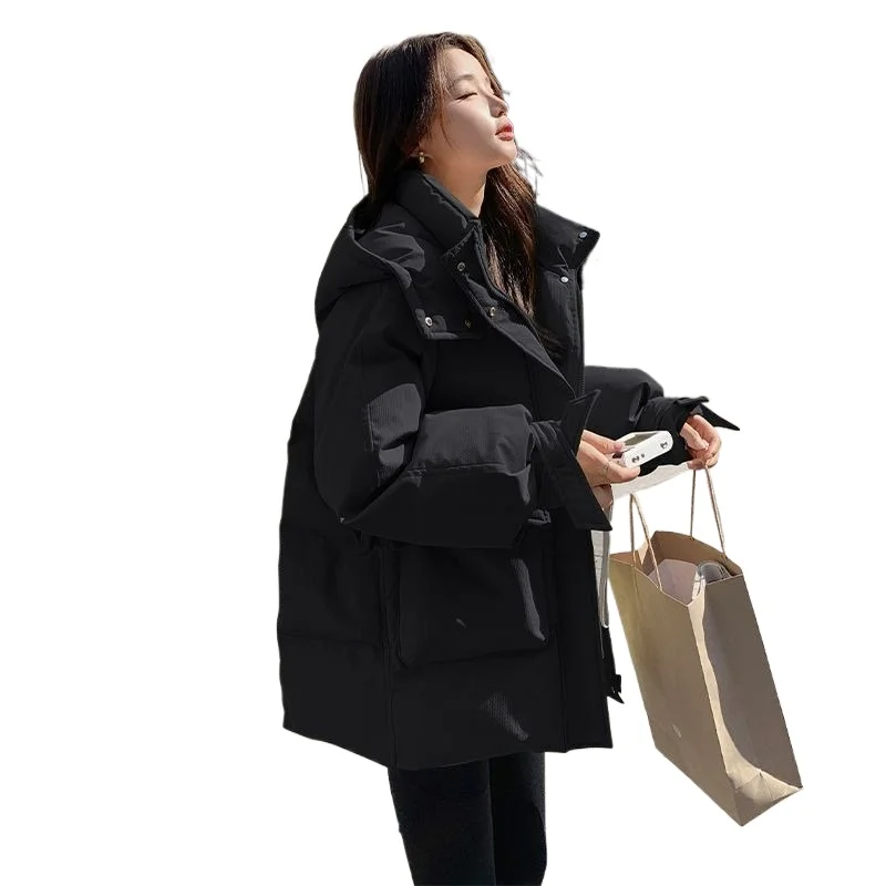 

Autumn and Winter High Street New Green Down Cotton Clothes Women's Short Hooded Bread Clothes Thickened Warm Tooling Jacket