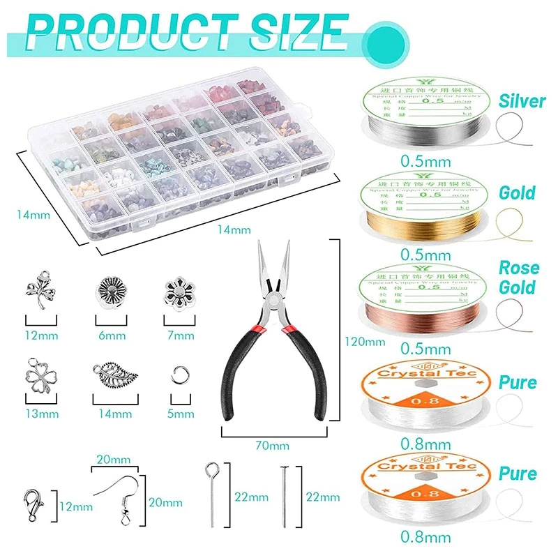 Ring Making Kit With 28 Colors Crystal Beads,1660 Pcs Crystal Jewelry Making Kit With Gemstone Chip Beads, Jewelry Wire