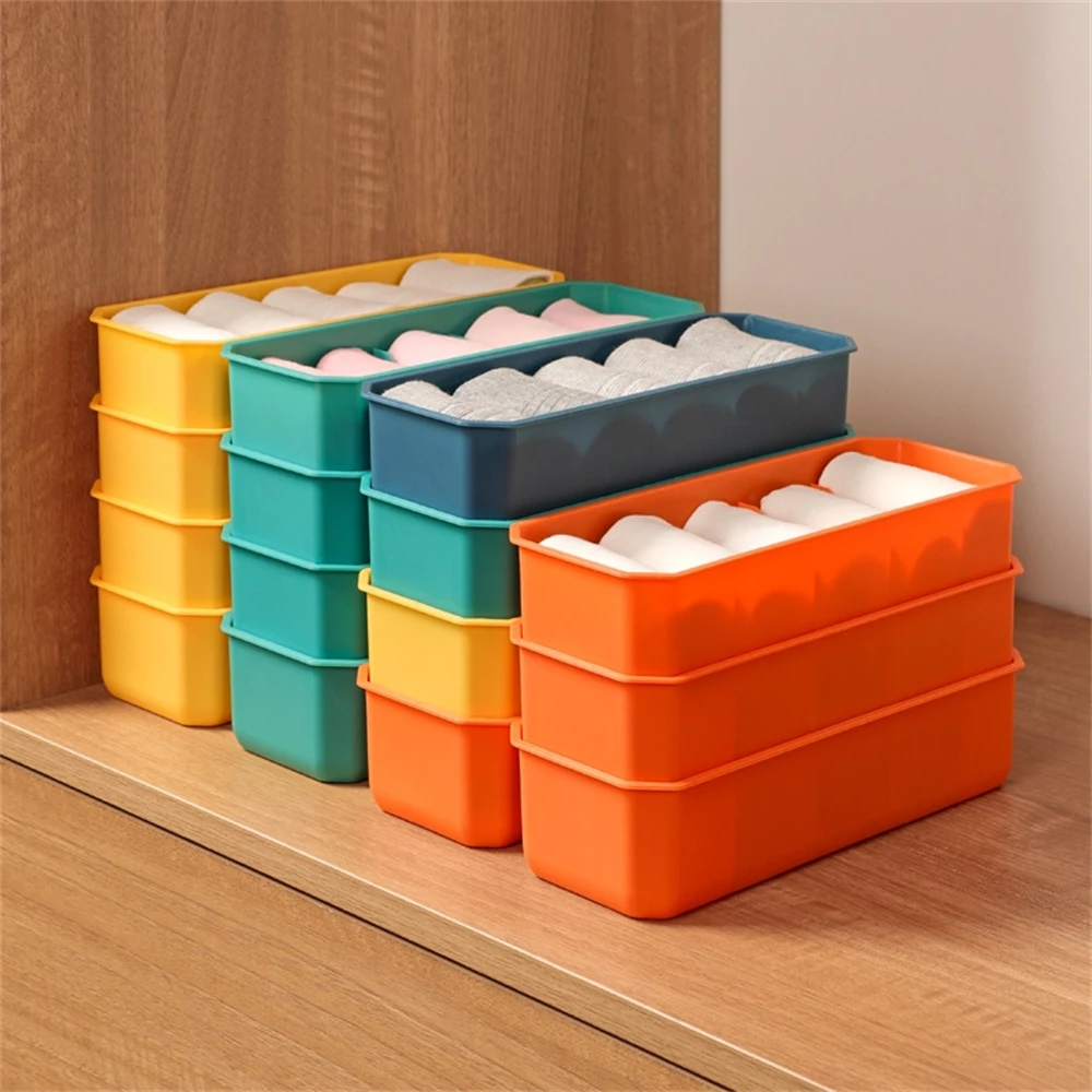 Multi-functional Plastic Sock Organiser Household 5 Compartment Underwear Storage Box Stackable Clothes Compartmentalised Boxes