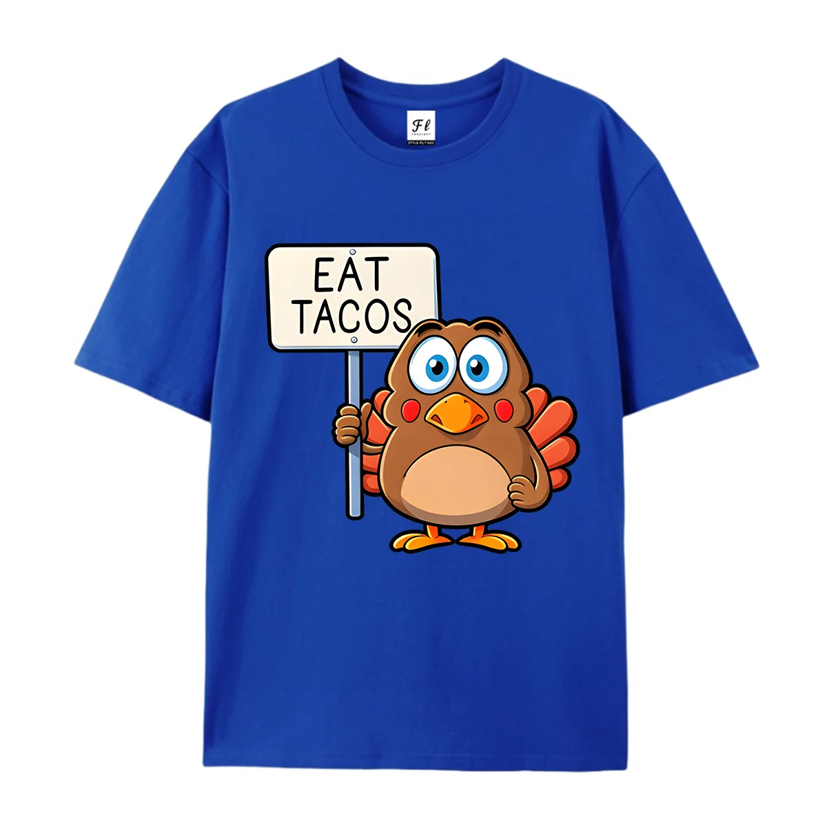 Eat Tacos Cartoon Turkey Graphic T Shirt Unisex Summer O Neck Short Sleeve Funny Thanksgiving Art Print Soft Cotton Tees For Men
