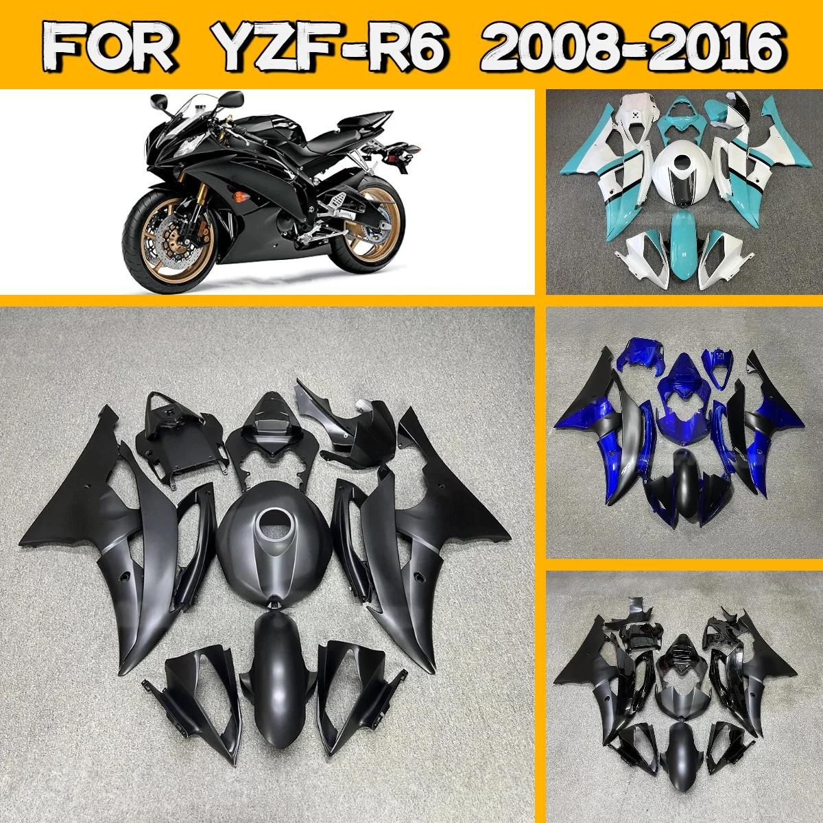 

Комплект обтекателей для мотоцикла Yamaha YZF R6 2008-2016, литые панели из ABS-пластика, новый стиль