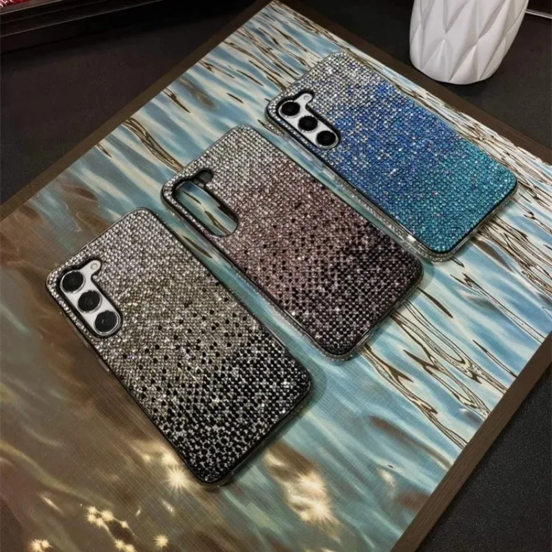 Glitter Diamond Gradient Case for Samsung Galaxy S24 Ultra S23 S22 Plus S20 S21 Note 20 Bling Rhinestone Hard Shockproof Cover