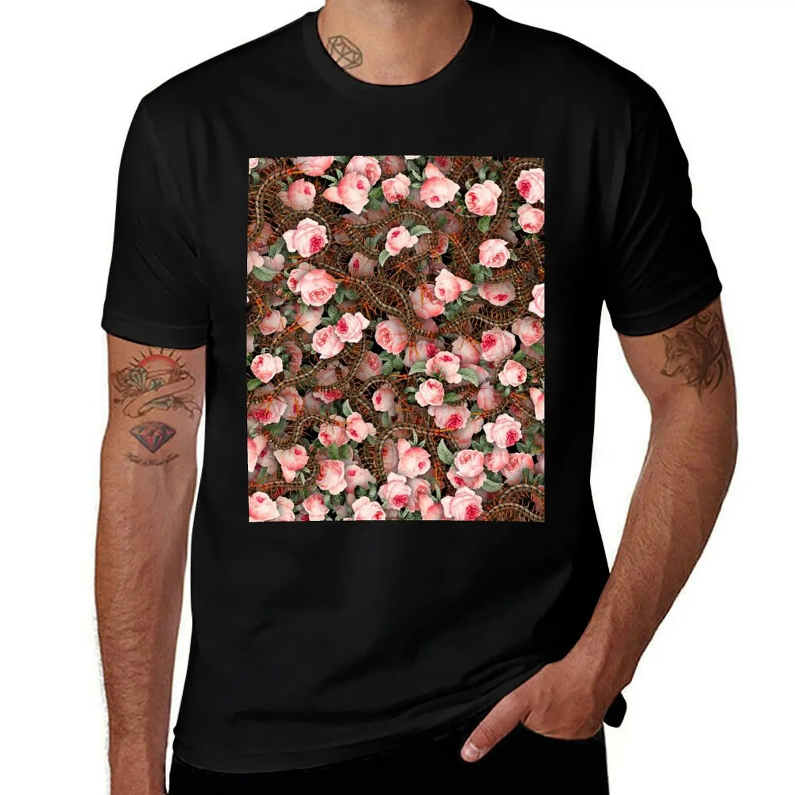 

Roses and centipedes T-Shirt cotton t shirts man 100% man t shirt designer