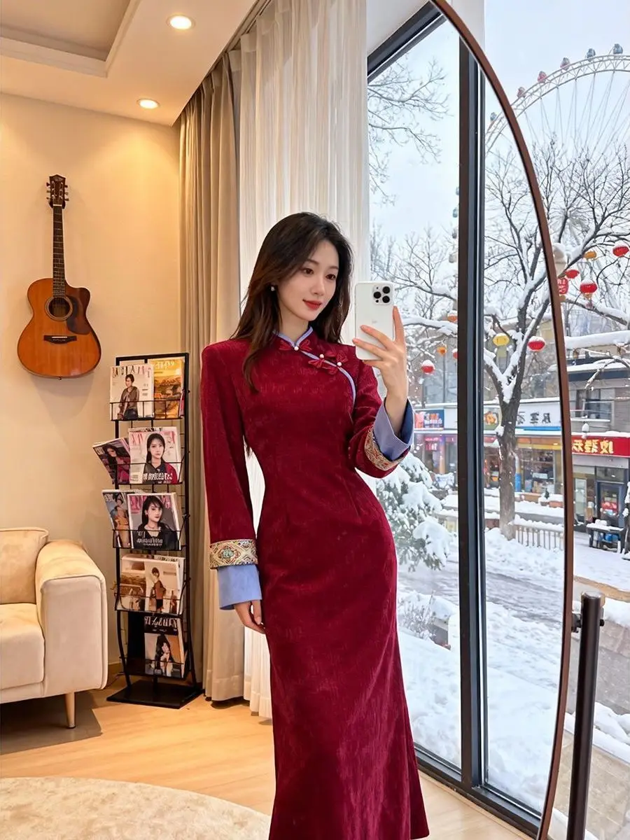 

Ретро-комплект Quxi: Новая китайская хлопковая жилетка с вышивкой, новогодняя одежда, модный женский зимний комплект