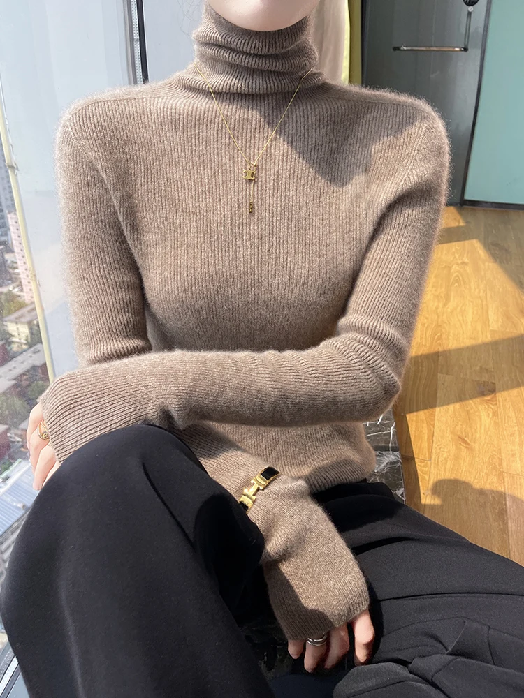 

Женская водолазка, однотонный пуловер, свитер из 100% кашемира, осень-зима, теплая, мягкая, простая, базовая одежда, топы