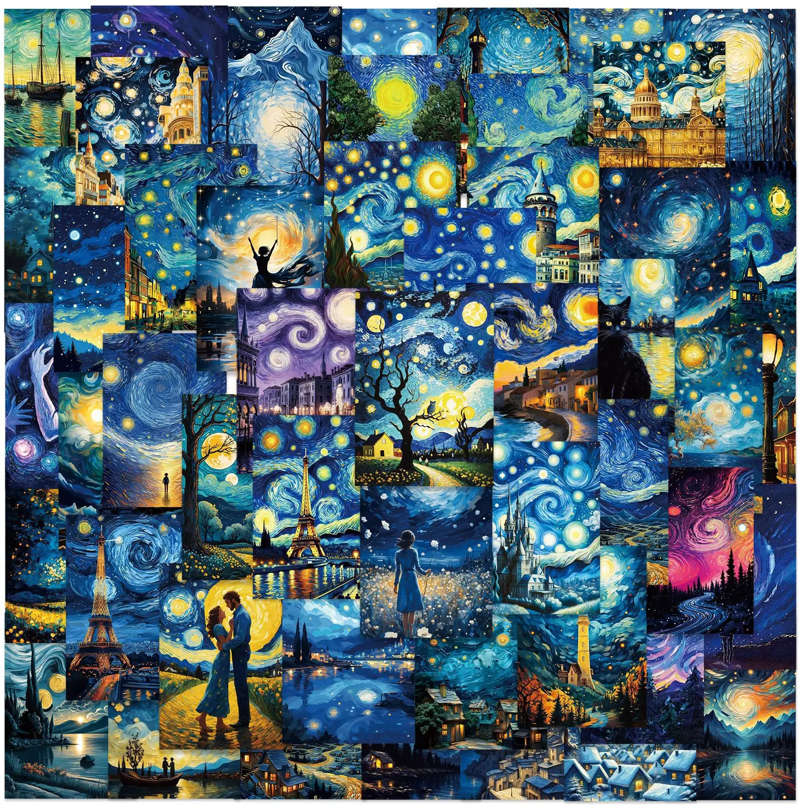 

10/30/50Pcs Art Starry Sky Oil Painting Graffiti Sticker DIY Guitar Phone Laptop Water Cup Skateboard Waterproof Stickers