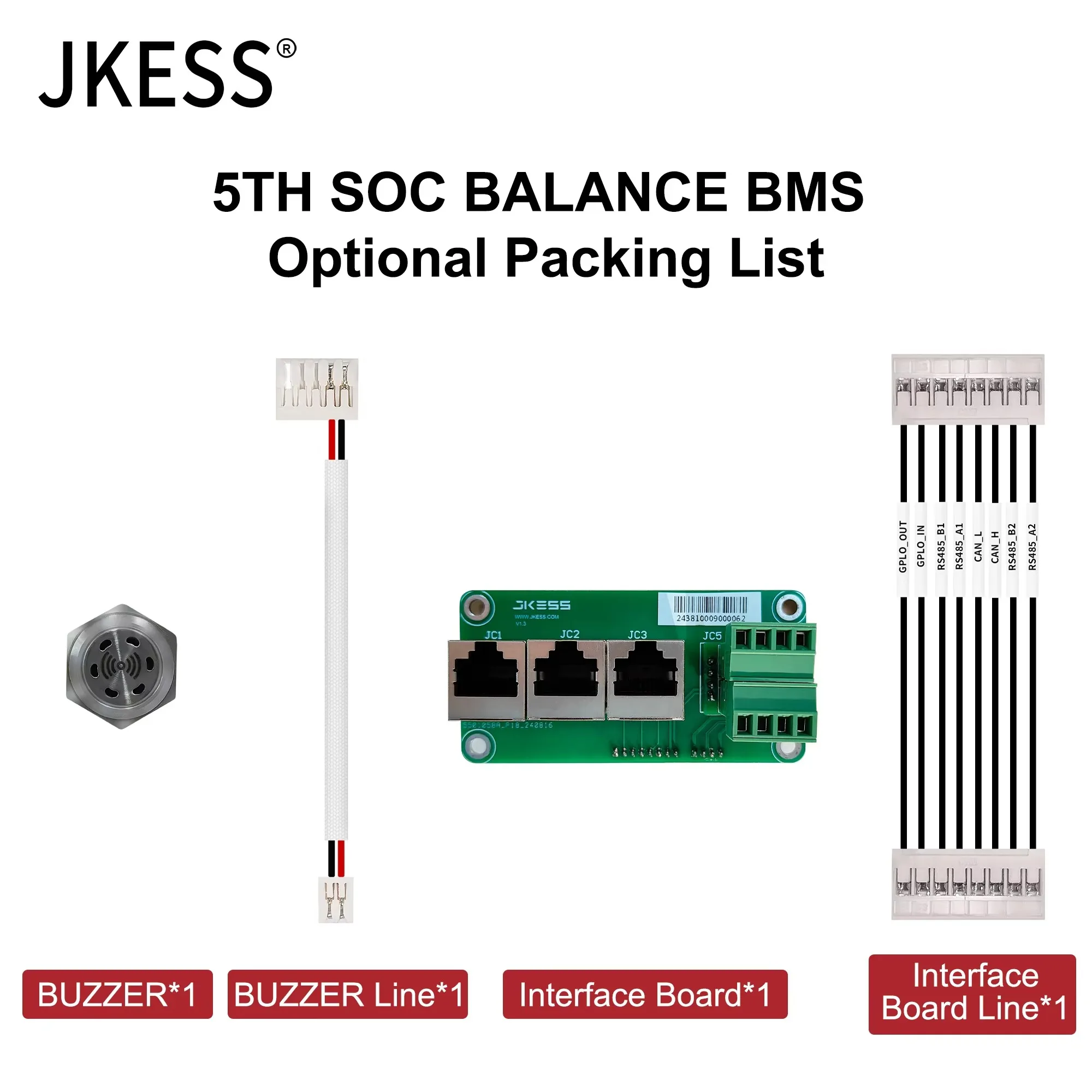 JKESS SOC Balance BMS Accessory Sampling /NTC /Switch/DRY/Contact/Heating/FAN/BUZZER Line Interface Board USBRJ45 BUZZER