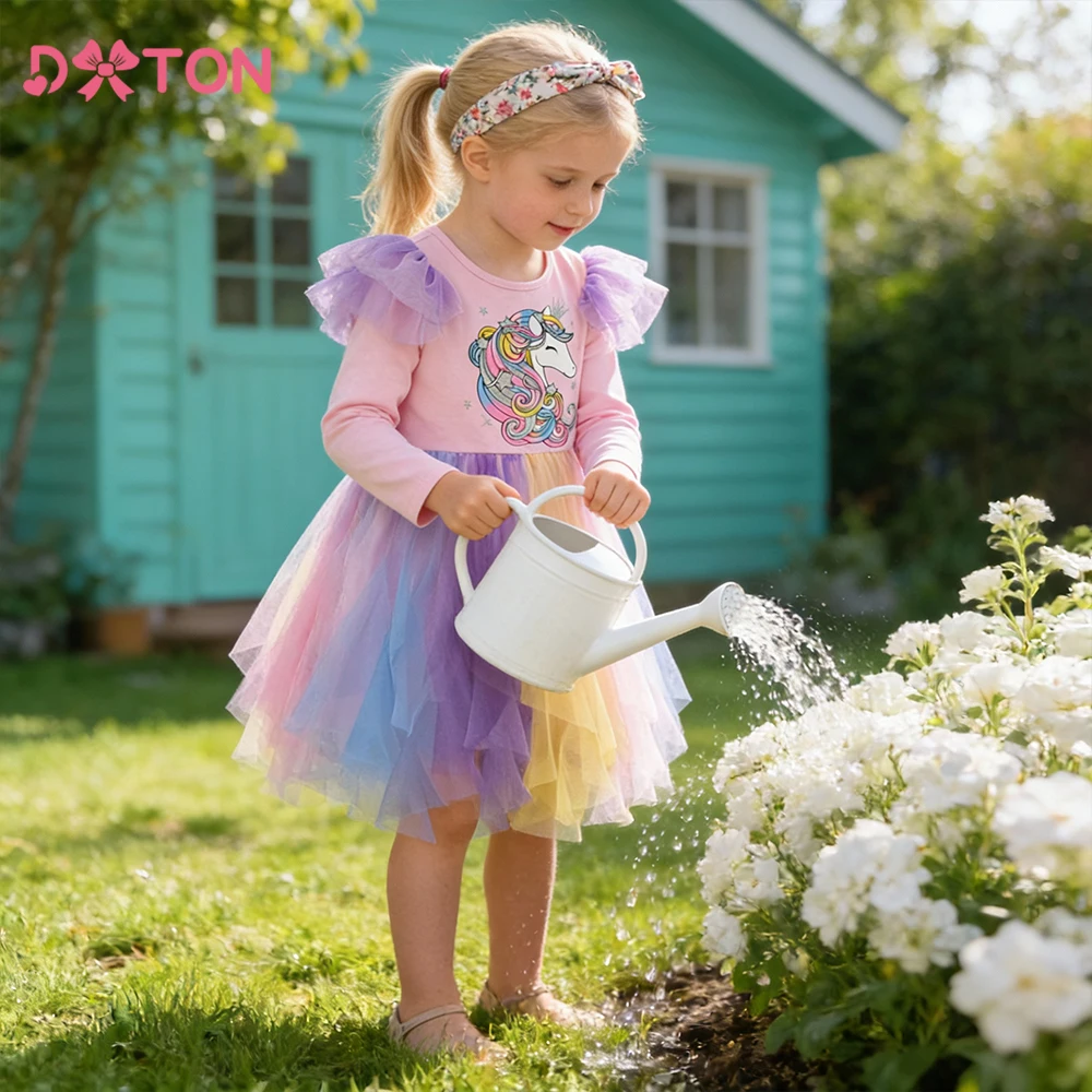 DXTON Girls Princess Dresses Ruffled Mesh Irregular Children Birthday Party Dress Unicorn Tulle Dress Toddler Holiday Outfits