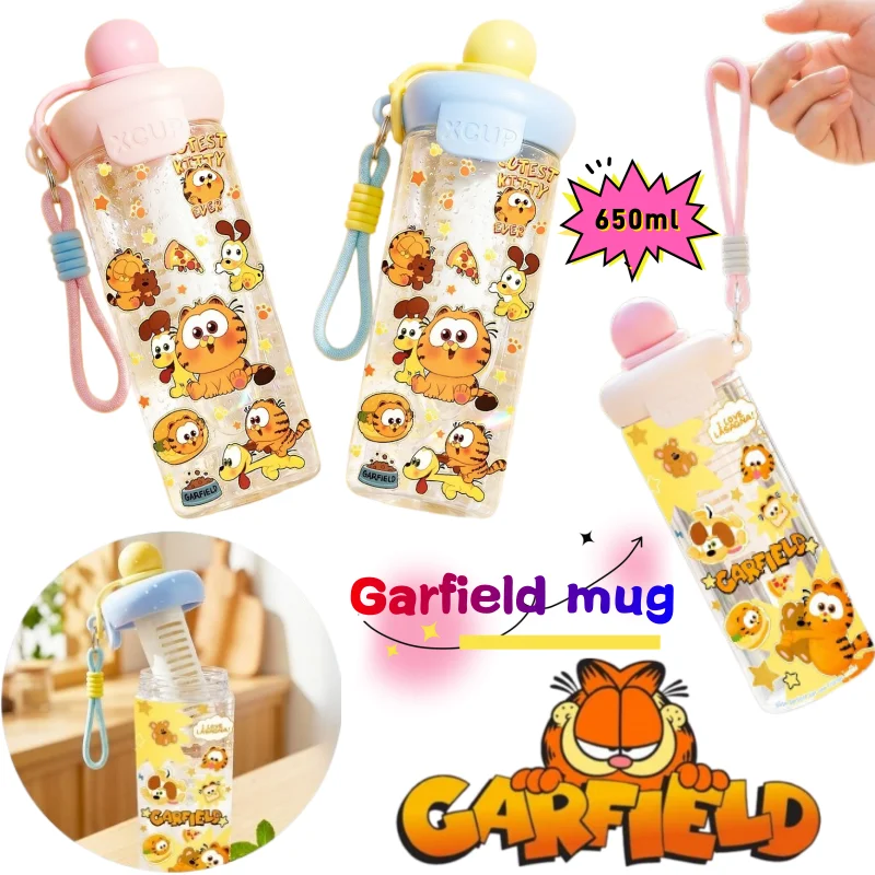 

Garfield water cup high color value cartoon printing creative large capacity portable outdoor straw double drinking straight cup