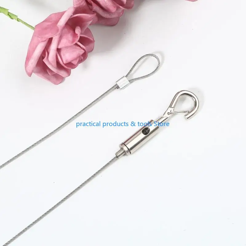 77JB 2pcs fio fios suspensão 2pcs 2 m arame pendurado com loop e gancho aço inoxidável corda pendurada