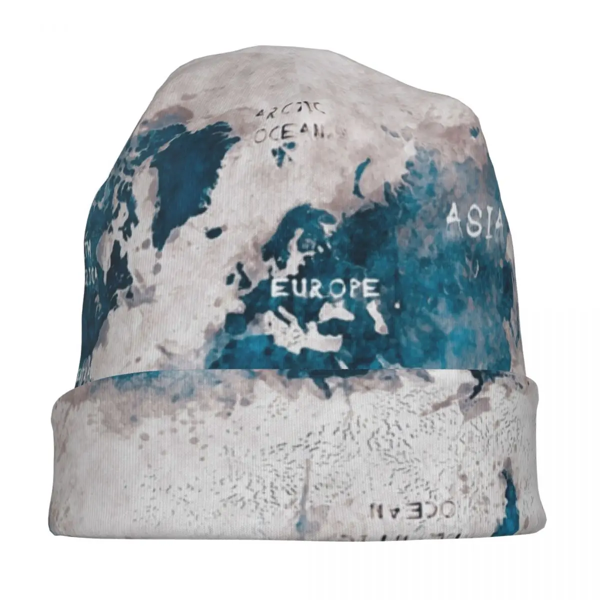 Watercolor World Map Skullies Beanies Hats Summer Men Women Outdoor Caps Warm Thermal Elastic Bonnet Knitting Hats