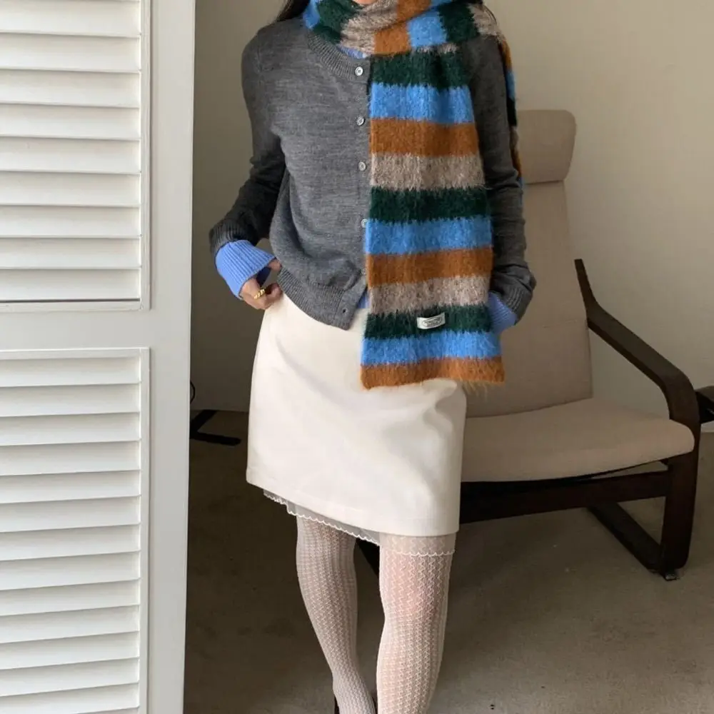 

Simple Preppy Style Plaid Wool Scarf Long Winter Cashmere Scarves Thicken Warm Stripe Scarf Women/Men