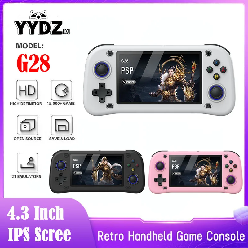 Open Source G28 Retro-Handheld-Spiel, 4,3-Zoll-HD-Bildschirmkonsole, 128 GB, tragbarer