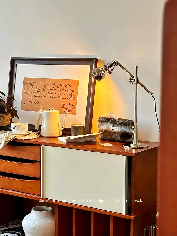 Medieval industrial style swing arm desk lamp, bedside desk, adjustable reading lamp, retro designer desktop work desk lamp