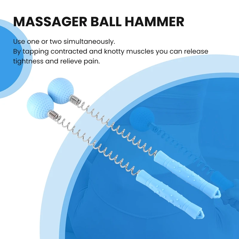 Massager Ball Hammer(2-Pack) Hammer Stick Manual Beat Golf Ball Massager Back Shoulder Massage Full Body Reduce Fatigue Pain(Blu