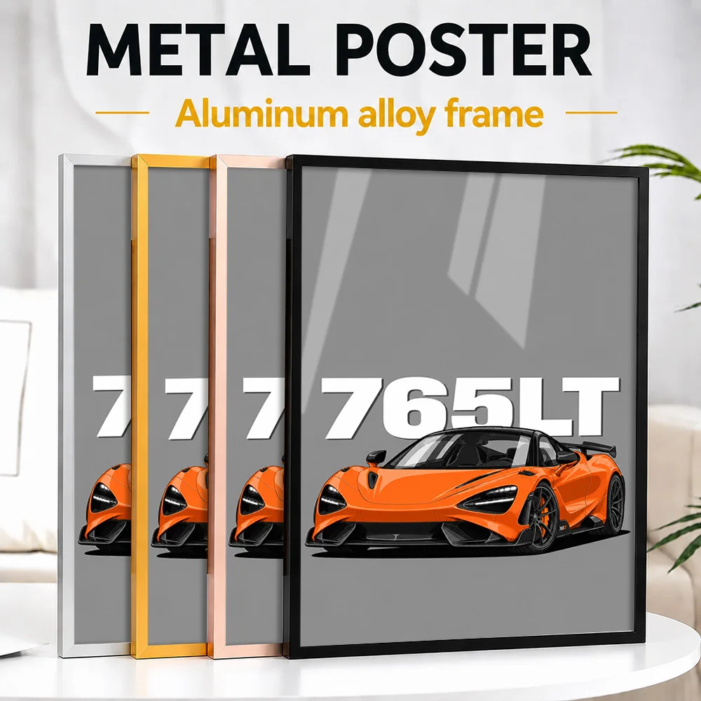 British 765LT Papaya Spark Supercar Framed Metal Poster Personalized Exotic Speed Wall Art Gift For Vehicle Collectors In Garage