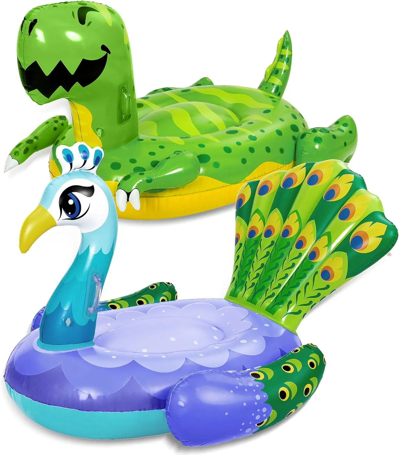 

Inflatable Dinosaur & Peacock Pool Floats Set, Fun Beach Floaties for Swim Party Decorations, Summer Pool Raft for Adults Kids
