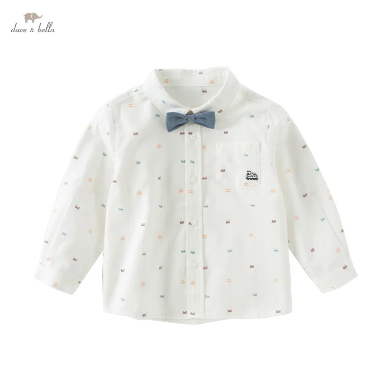 Dave Bella Boys Shirts Tops Turn-down Collar White Blouse Cotton Children Clothes Kids Birthday Party Shirt DB1250133