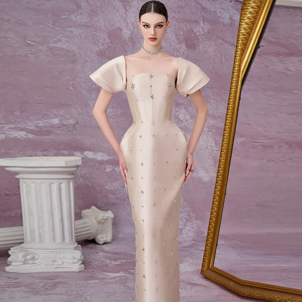 

Изысканное вечернее платье без бретелек с кристаллами по индивидуальному заказу, темпераментное атласное платье русалки знаменитостей, вечернее платье со съемными рукавами