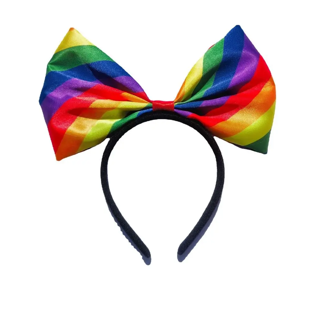 Colorful Rainbow Bowknot Hair Hoop Fabric Art Beautiful Rainbow Bow Headband Durable Pride Day Party Head Hoop Birthday