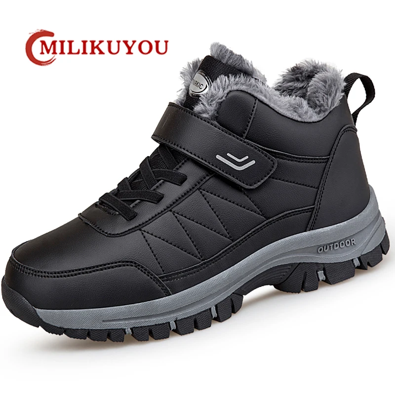 2023 Winter Women Men Boots Waterproof Leather Boots Man Plush Warm Sneakers Man Outdoor Ankle Snow Boots Casual Shoes Big Size