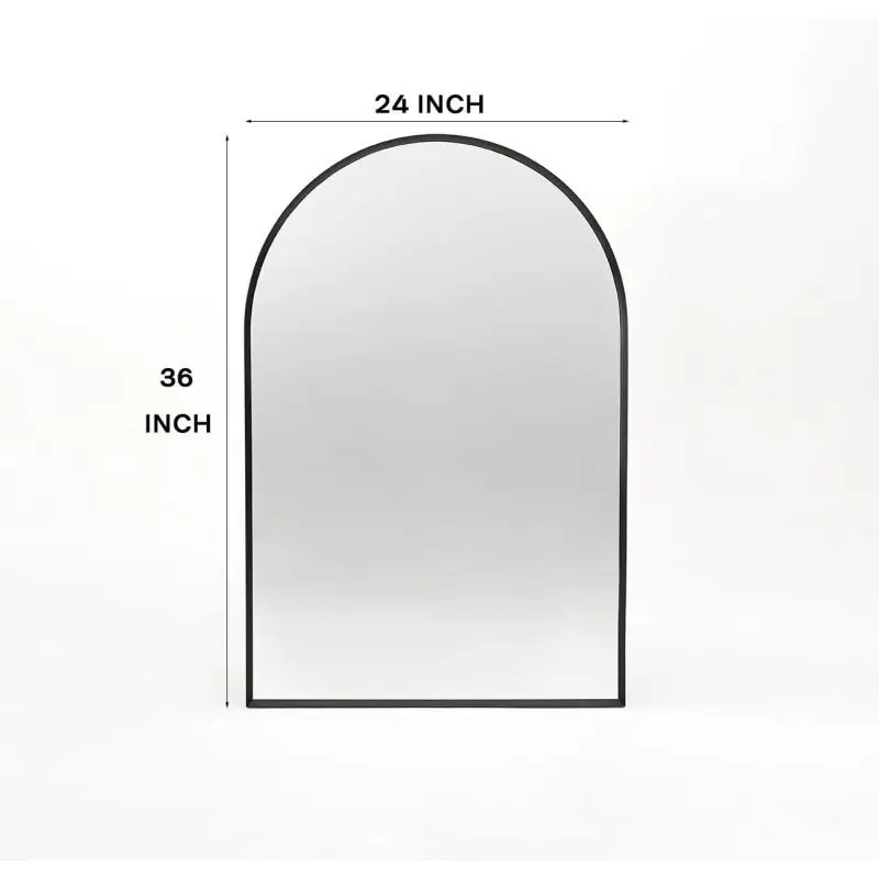 24X36 Inch Black Metal Framed Arched Bathroom Mirror For Wall Is Made Of High Quality 4mm HD Glass Illuminate Beauty
