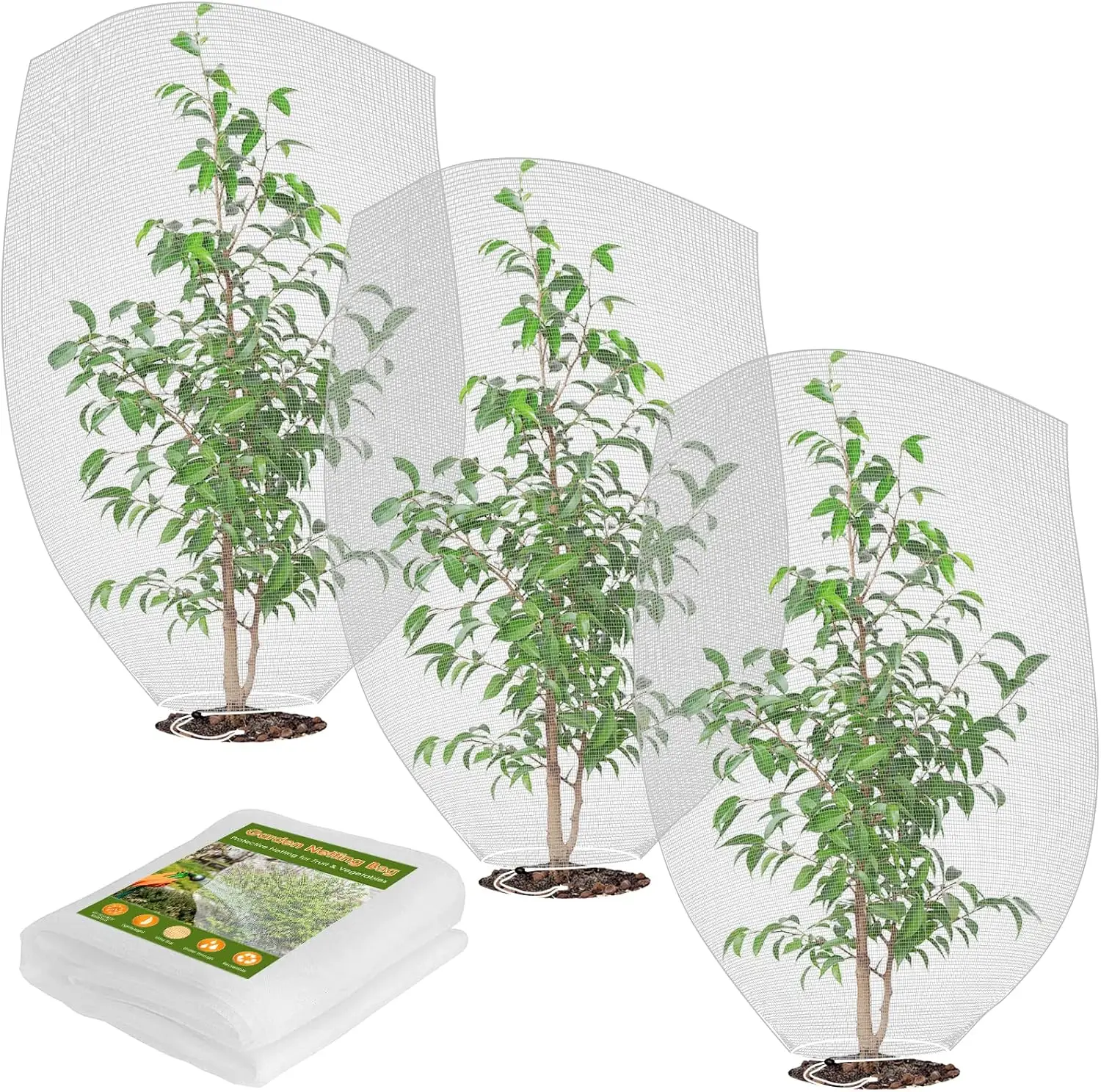 

Набор из 3-х садовых сеток для защиты растений, 3.2x4.9 футов, с завязками, многоразовое уличное покрытие