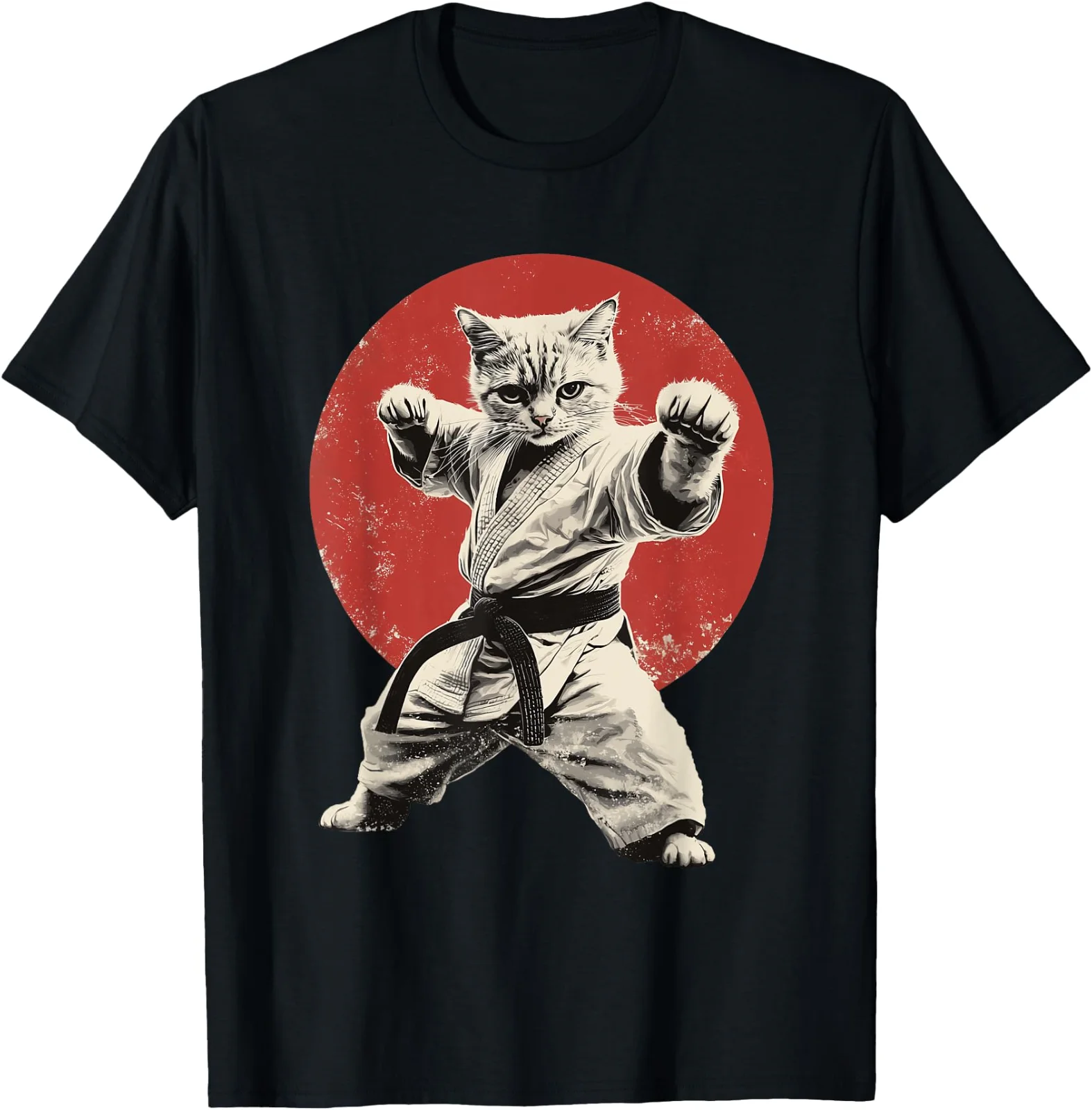 Cat Karate Judo, an interesting graphic T-shirt of the Japanese flag and a funny printed pattern top