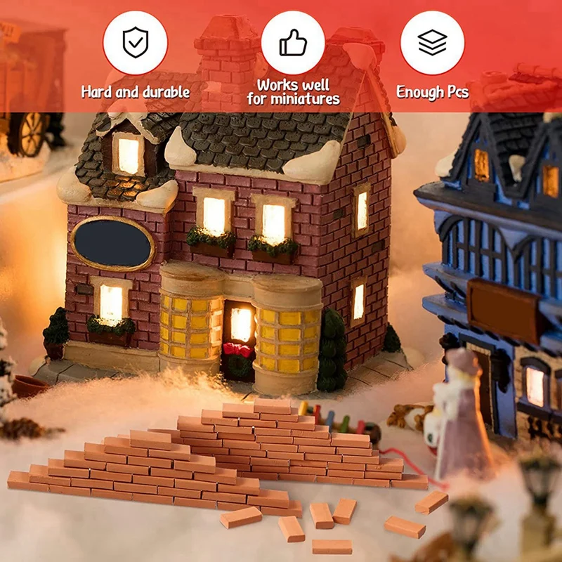 HOT-300Pcs Mini Red Wall Bricks Model Brick Building Set Miniature Bricks Figurine Fake Bricks Model Fairy Garden,1/35 Scale