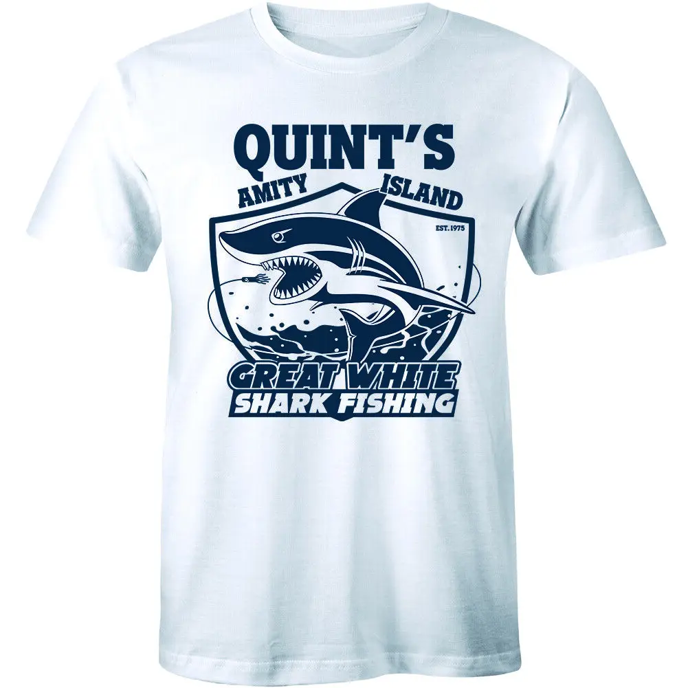 Quints Fishing Jaws Movie T Shirt Amity Island Poster Retro Distressed Tee Mens