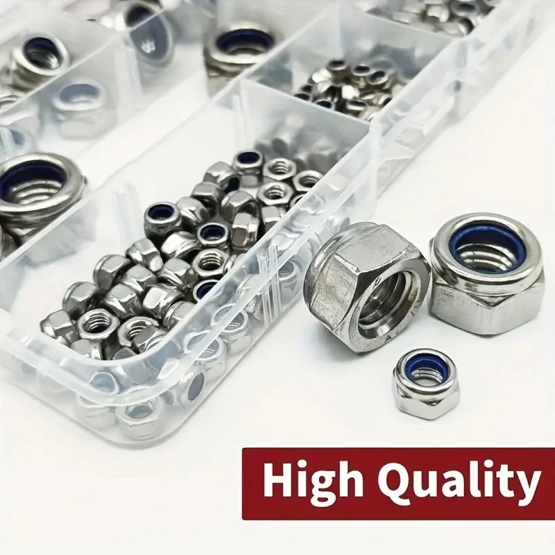 210 قطعة M2-M8 الفولاذ المقاوم للصدأ النايلون قفل المكسرات المضادة للانزلاق الذاتي قفل سداسية غطاء كامل الموضوع عرافة Locknuts مجموعة