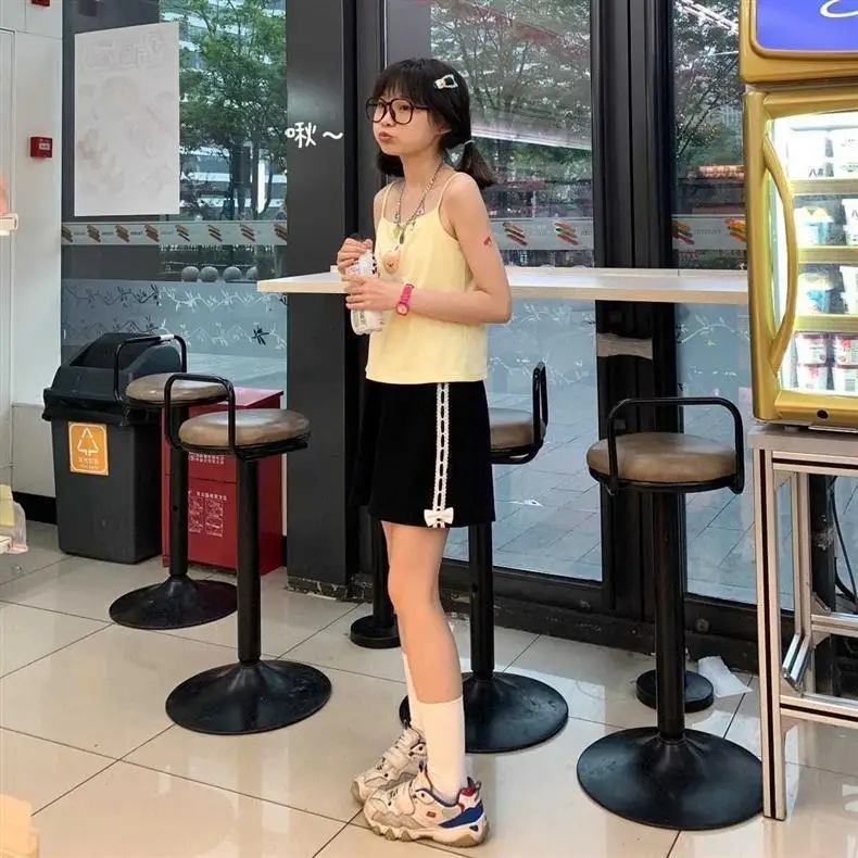Lace Ruffled Bow Casual Shorts for Women, New Summer Style, Cute Ins Student Loose Color-Block Girl Style Shorts