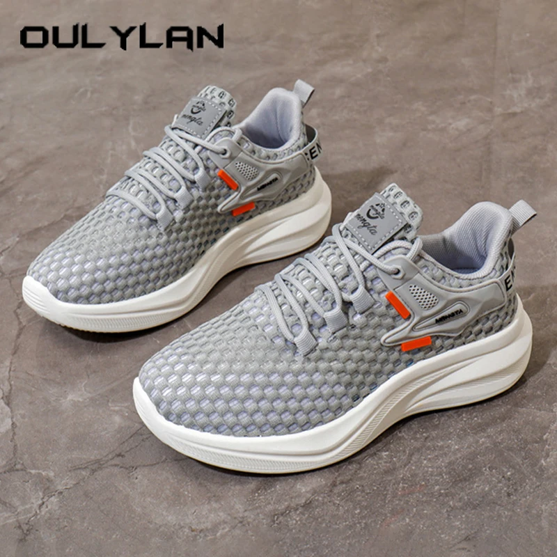 

Oulylan Female Mesh Breathable Running Shoes Student Anti-slip Lightweight Sports Footwear Casual Solid Color Thick Sole Sneaker
