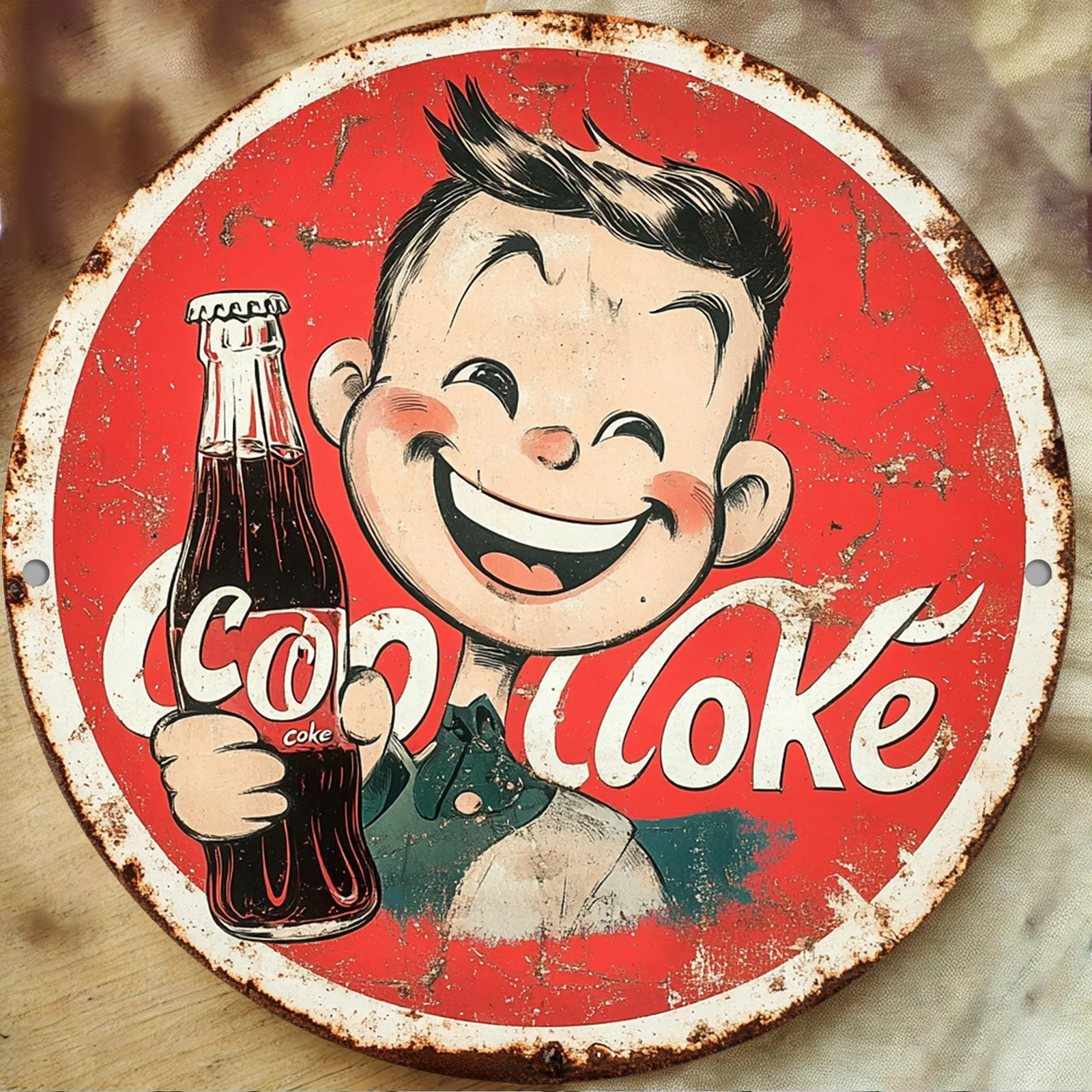 Arte de pared redondo de aluminio de publicidad de cola de estilo vintage, 7,8" de diámetro: perfecto para decoración de hogar, bar, garaje, cafetería y oficina | I yo