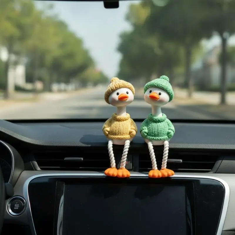 4Pcs Duck Ornaments Set Anti-Fall Resin Decor for Car Dashboard Office Desk Home Tabletop Autumn Christmas Vibe