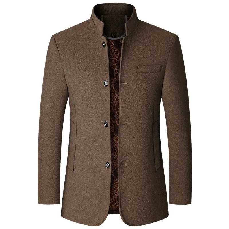 Men Fleece Woollen Blazers Jackets Cashmere Trench Coats Stand-up Collar Business Casual Suits Coats Male Winter Jackets Coats