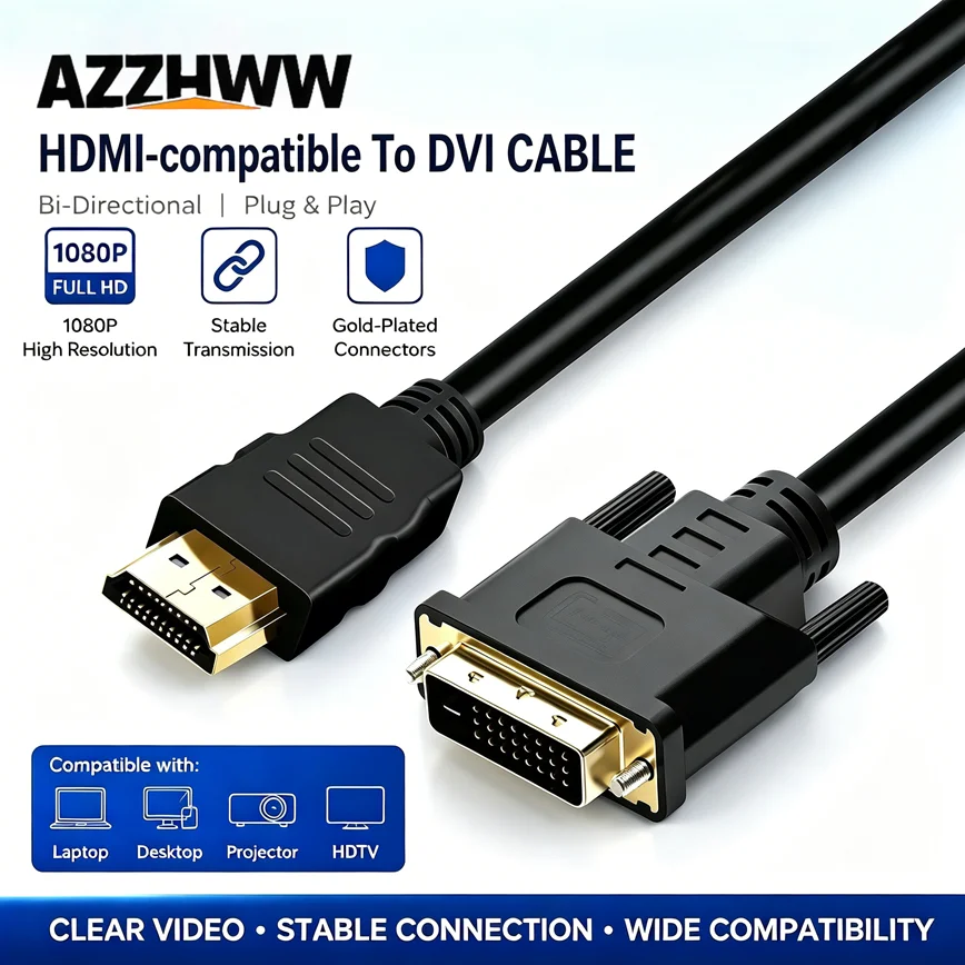 1.5M Bi-direction HDMI-Compatible to DVI Cable 24+1 DVI-D to HDMI-Compatible Adapter Converter for DVD Laptop PC Xbox HDTV