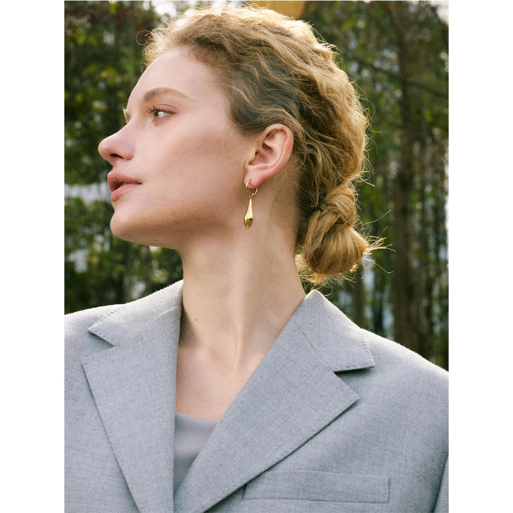 Yhpup Stainless Steel Glossy Water Drop Dangle Hoop Earrings Tarnish Resistant Metal Attractive Jewelry Accessories High Quality