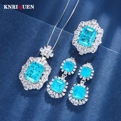2023 New Arrival Paraiba Tourmaline Necklace Pendant Ring Earrings Lab Diamond Women's Luxury Wedding Party Fine Jewelry Sets
