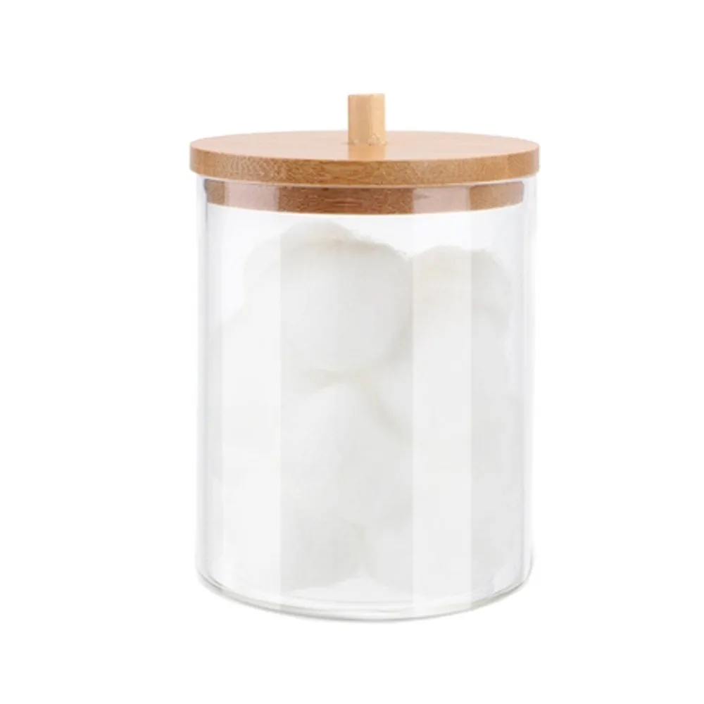 

Acrylic Storage Box Bathroom Jar Makeup Organizer Cotton Round Pad Holder Cotton Swab Box Qtip Holder Dispenser with Bamboo Lid