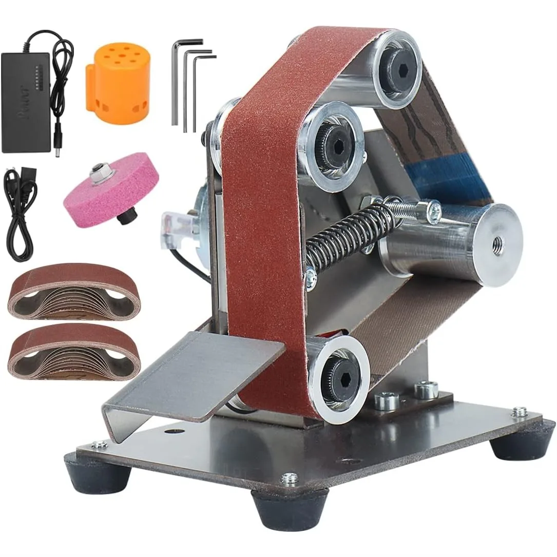 

Mini Electric Belt Sander Knife Sharpener, 7 Speed Adjustable Bench Grinder Kit for Knife Making Wood Metal Working DIY