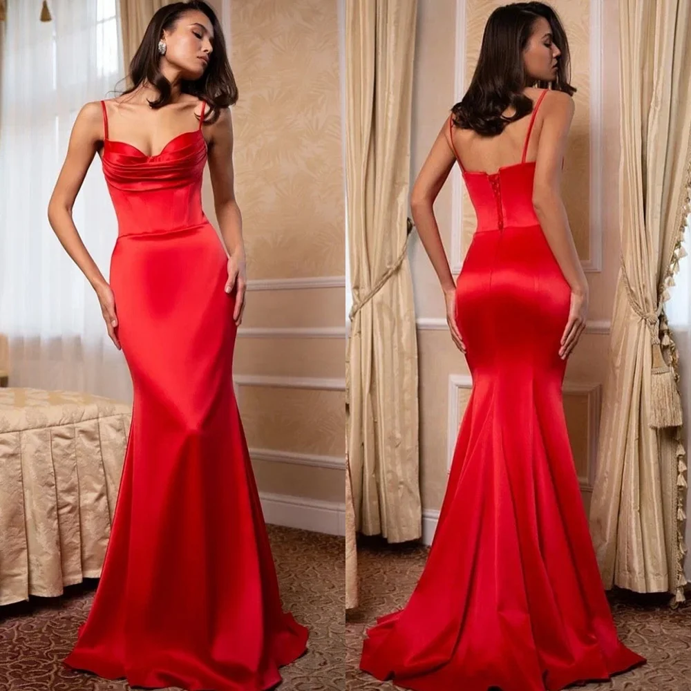 

Customized Simple Red Satin Evening Dress Classic Strapless Sleeveless Homecoming Dresses Exquisite Special Occasion Gowns