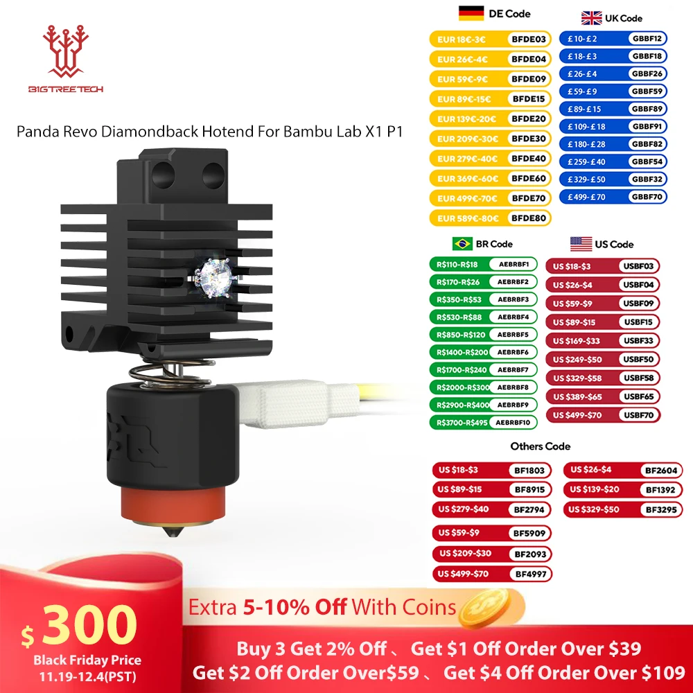 

BIQU Panda Revo Diamondback Hotend For X1 P1 Bambu Lab 0.4mm Revo heater Printer Nozzles Heatbreak Diamond Nozzle