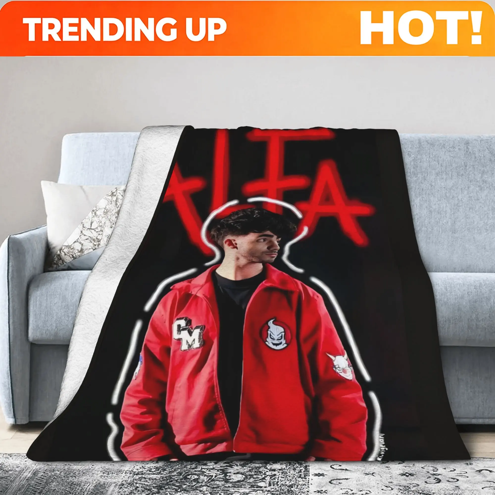 Customize FEDE VIGEVANI Anime Character Flannel Blanket - Soft All-Season Throw with Vibrant Red & Black Design, Perfect for Dor