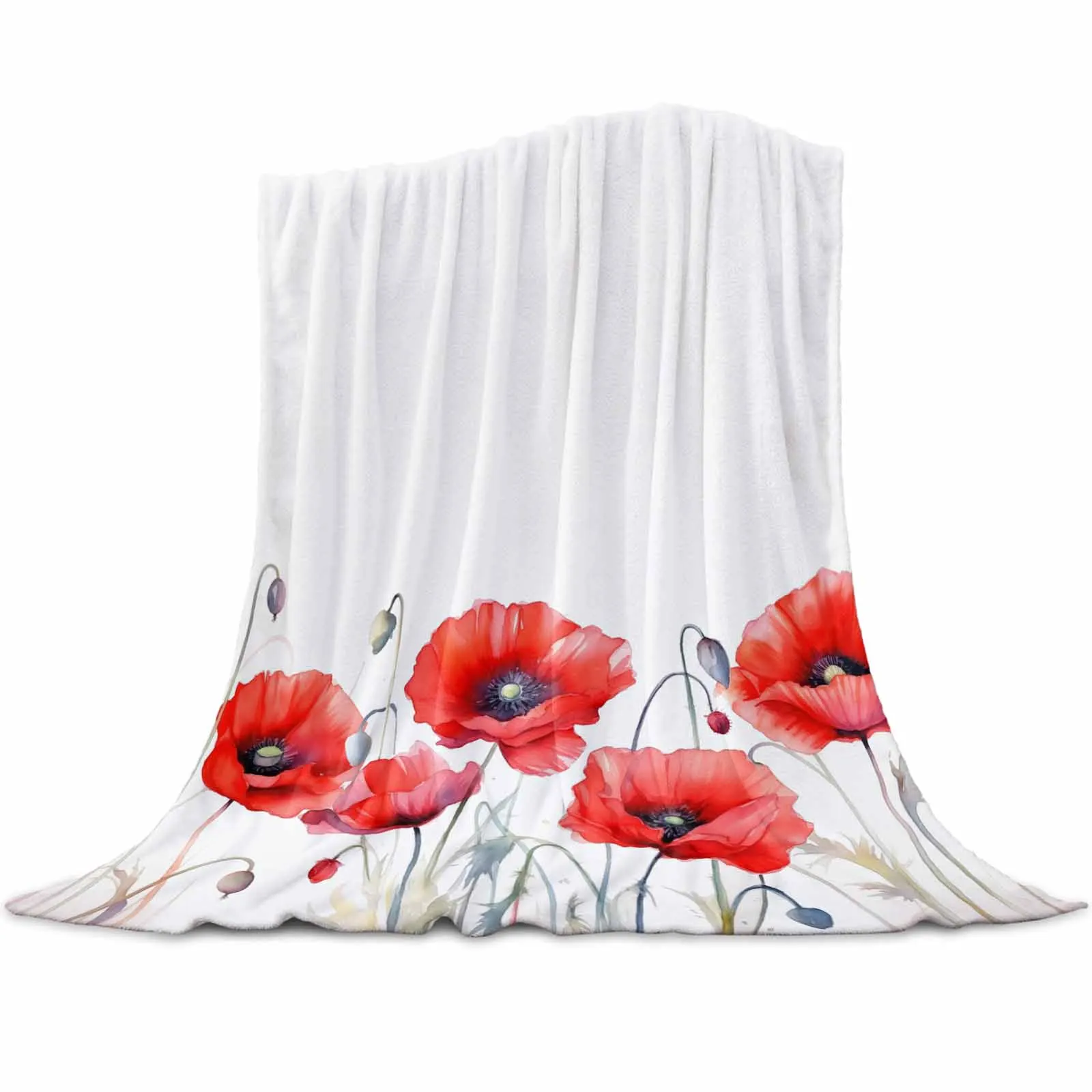 

Spring Poppy Flower Plant Blankets Portable Soft Throw Blanket for Bed Office Bedspread Home Decor Flannel Blanket