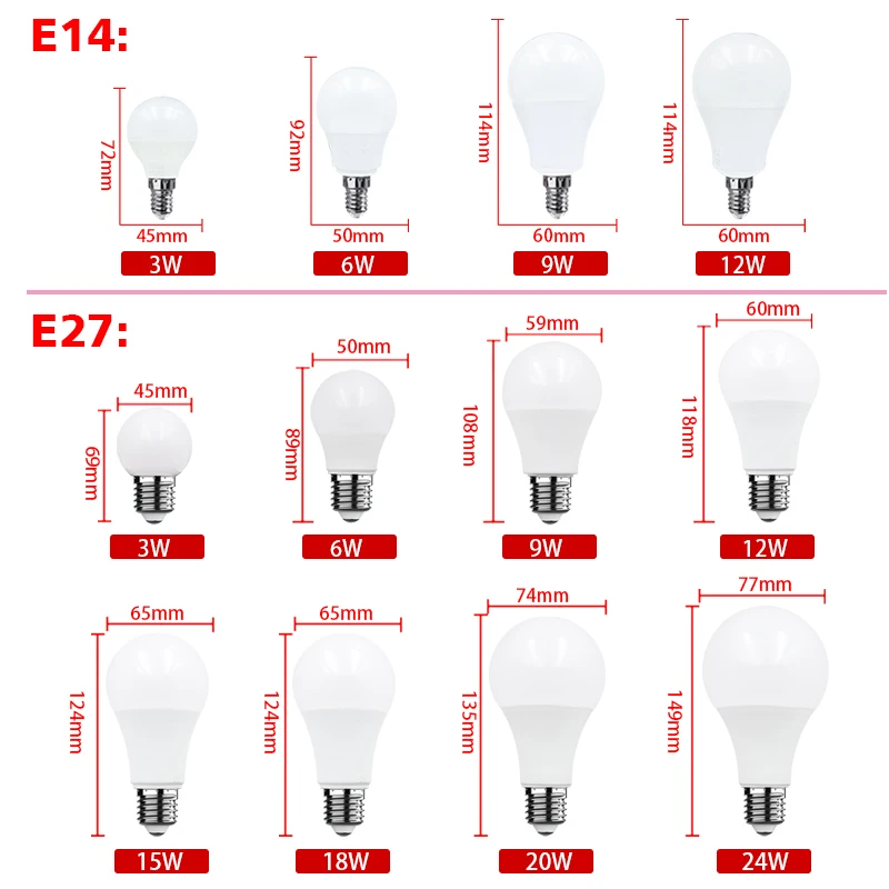 Ampoule LED E14, Lampe de 3W, 6W, 9W, 12W, 15W, 18W, 20W, 24W, AC 220V, 230V, 240V, Projecteur Blanc Chaud et Froid