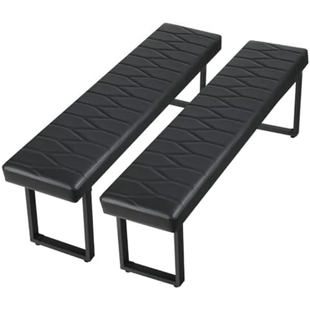 Black Faux Leather Benches Set of 2, 58 Inch Padded Seats | Dining Room Bench, Extra Long Cushioned Seating, Waiting