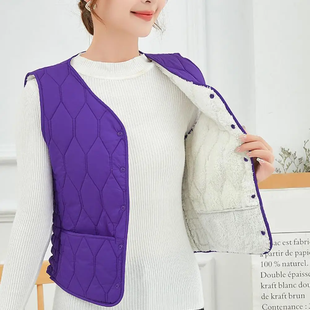 

Single-breasted Women Waistcoat Stylish Women's V-neck Waistcoat Soft Padded Slim Fit Winter Vest with Warm Pockets for Fall