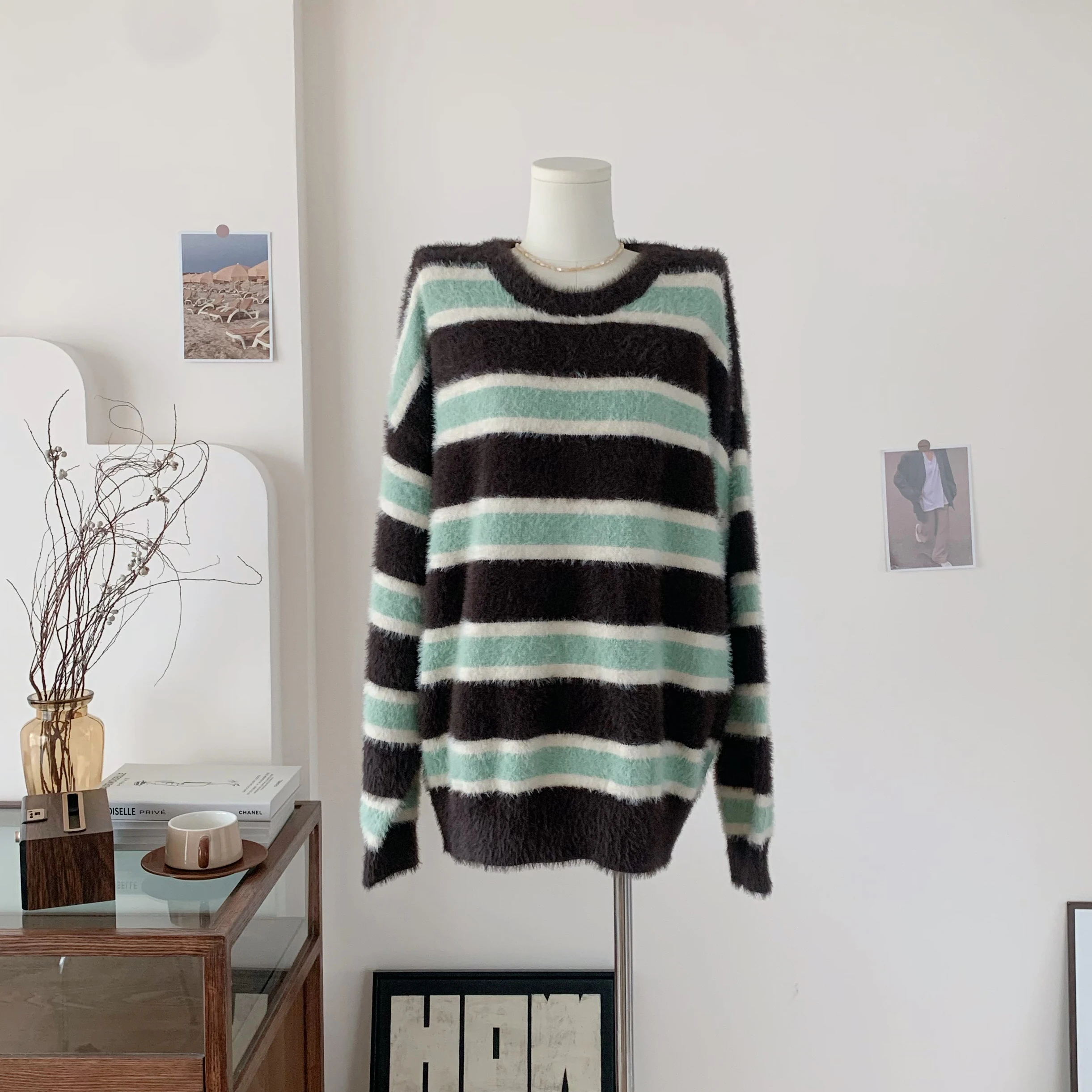 

Striped Mohair Pullover Loose Sweater Korean Winter Clothes Oversized Knitted Lazy Oaf Fall 2024 Harajuku Cute Blusa Termica